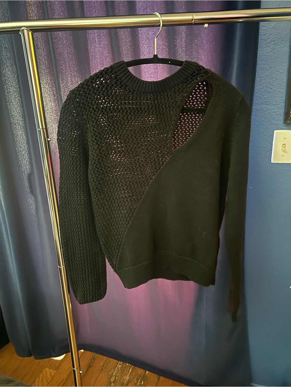 RtA Black Mixed-Knit Crewneck Sweater
